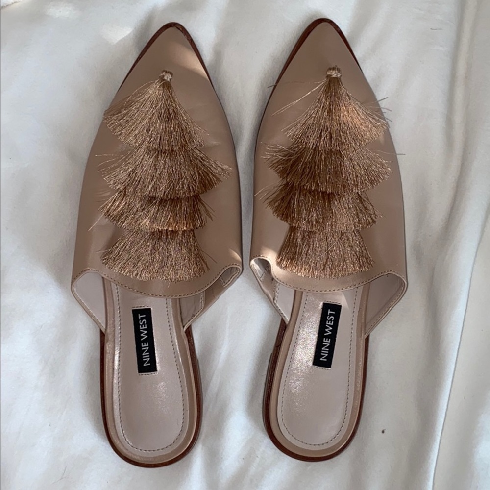 Nine West blush mules with tassels